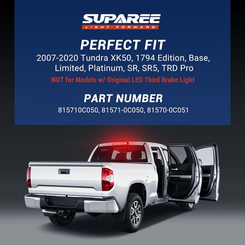 SUPAREE LED Third Brake Light Smoked Lens fit for 2007-2020 Tundra, 3rd Brake Light Assembly Roof White Cargo Light Red High Mount Lamp - Image 2